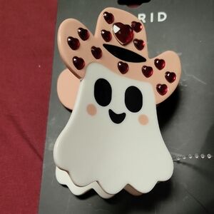 Torrid Pink Ghost Hair Clip with Red Heart Accents